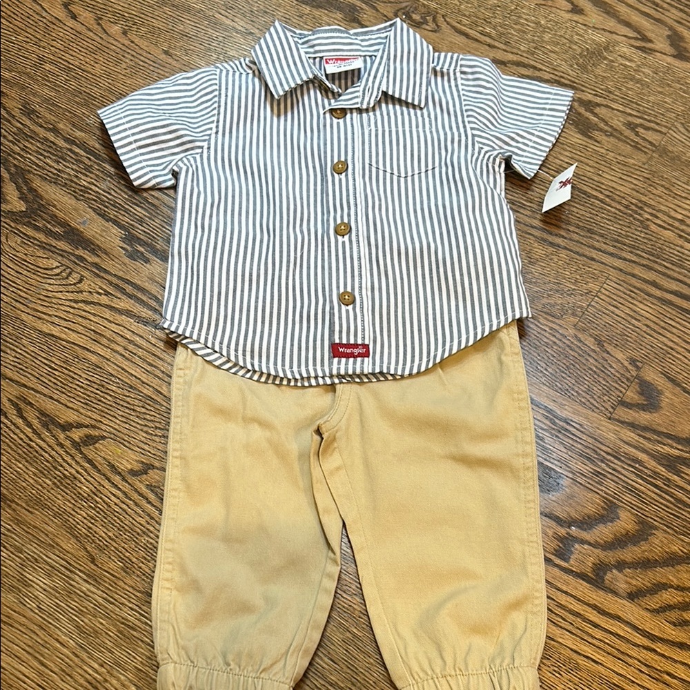 Wrangler Baby Boy Striped Button Down/Khaki Pants Set 12 Months